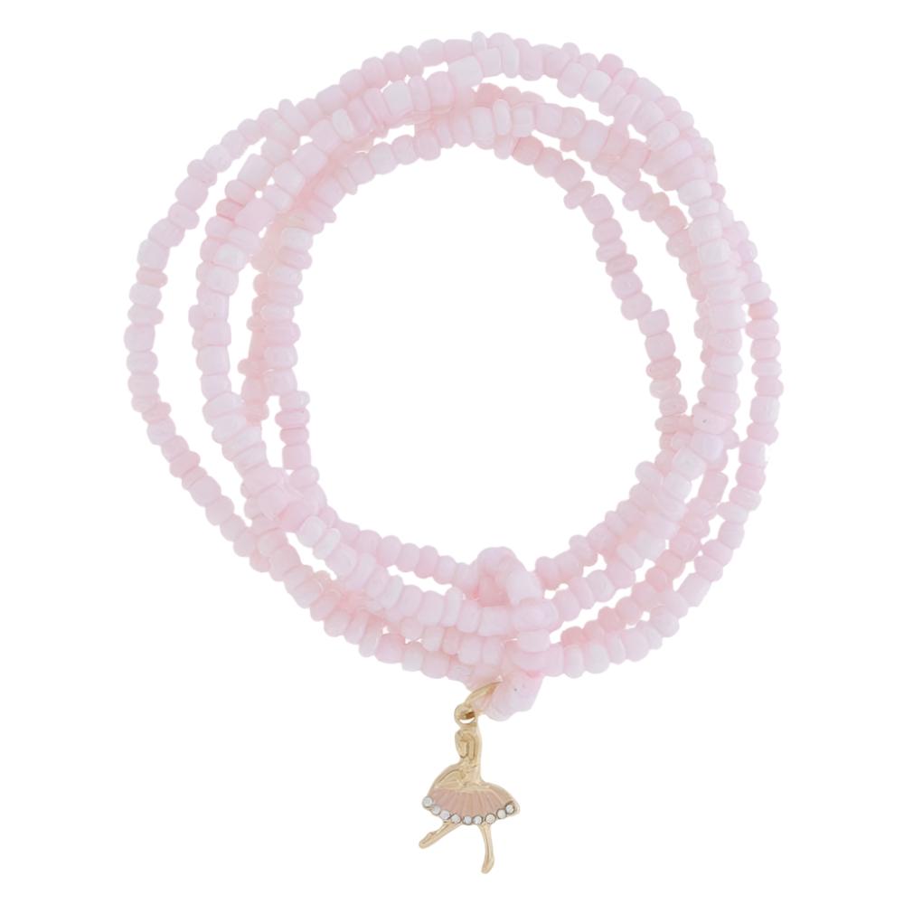 Kids 5 Strand Pink Beaded & Ballerina Bracelet, 6.5" Around