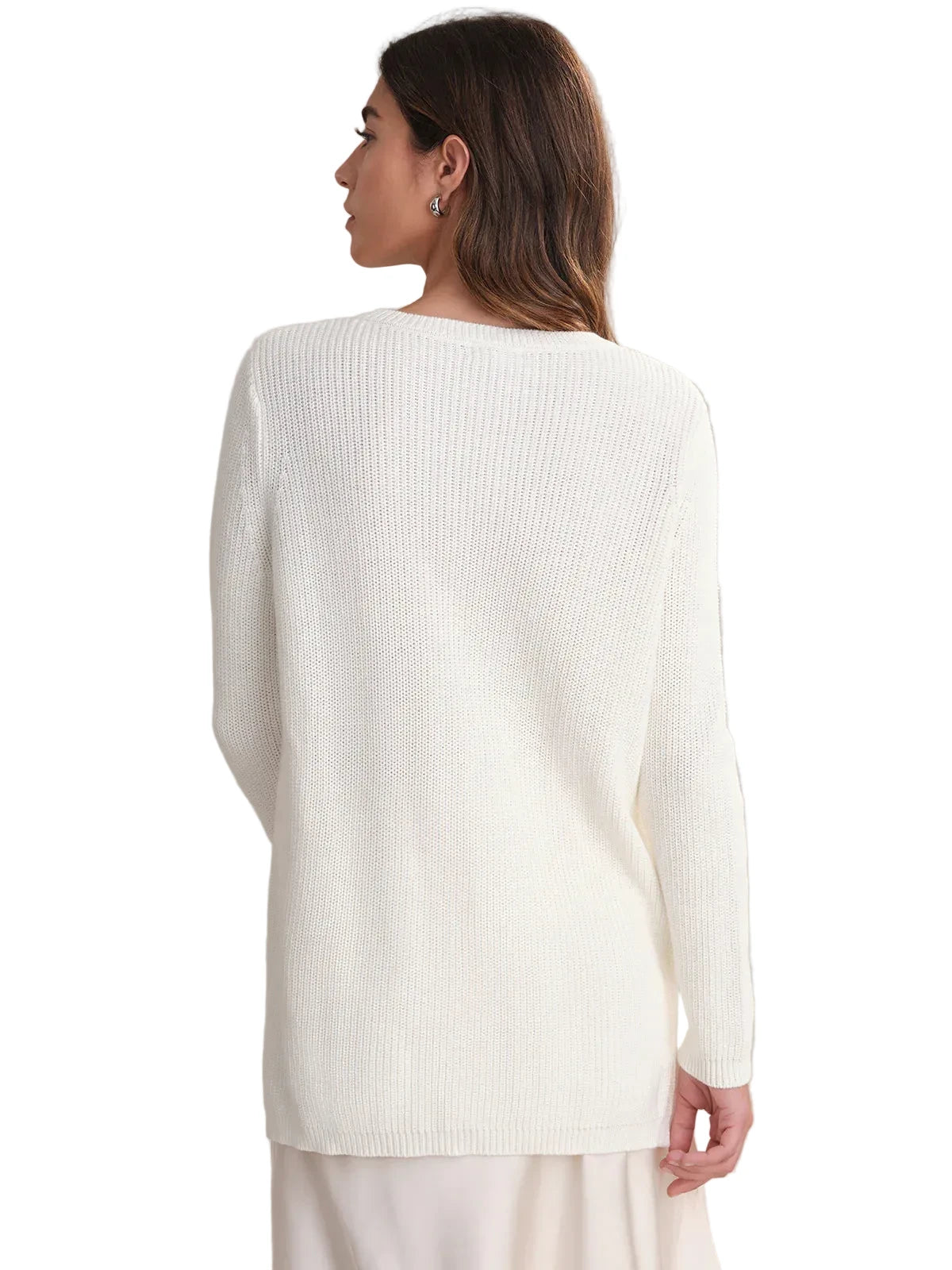 EMMA: CREWNECK SHAKER STITCH COTTON SWEATER / chalk