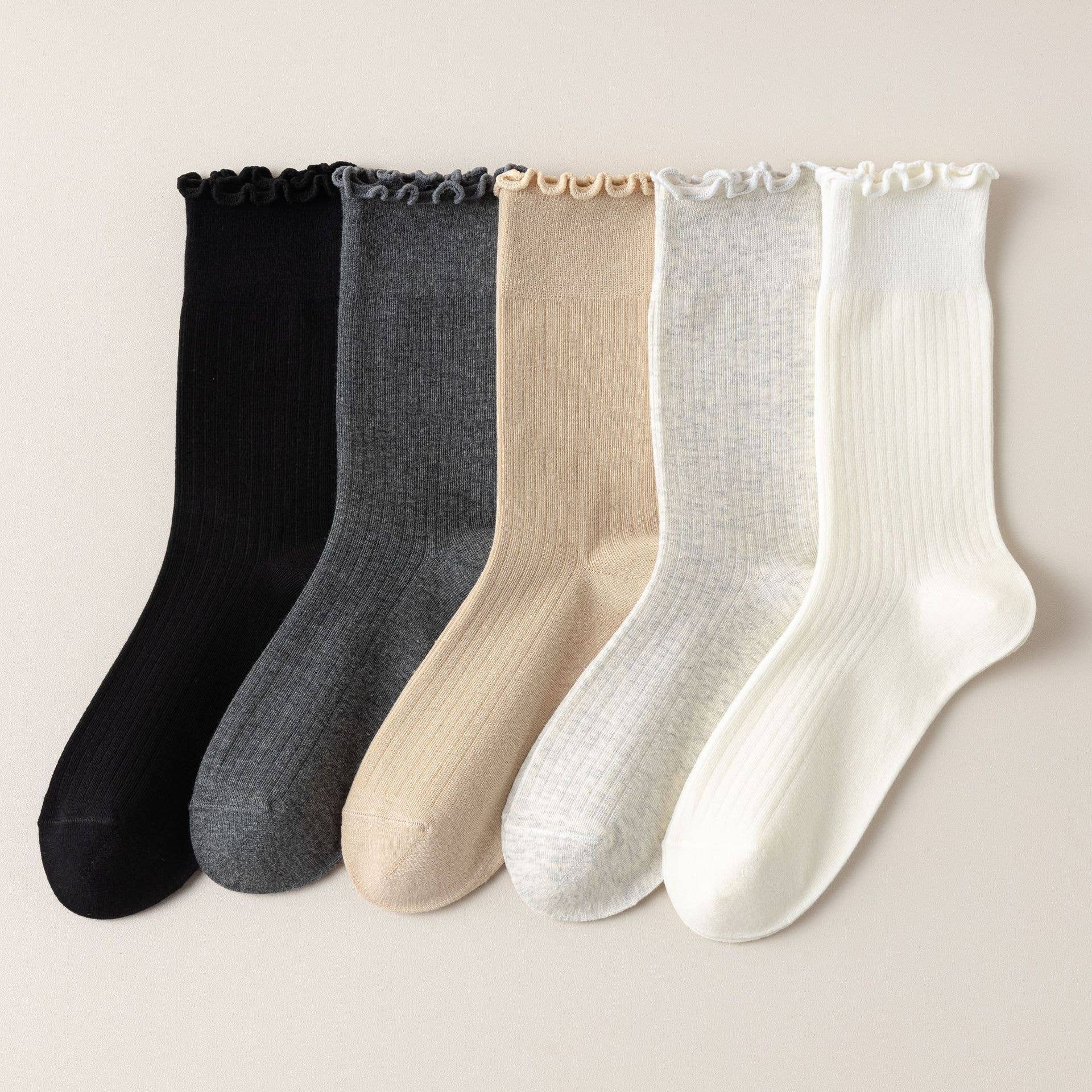 Solid Ruffle Crew Socks