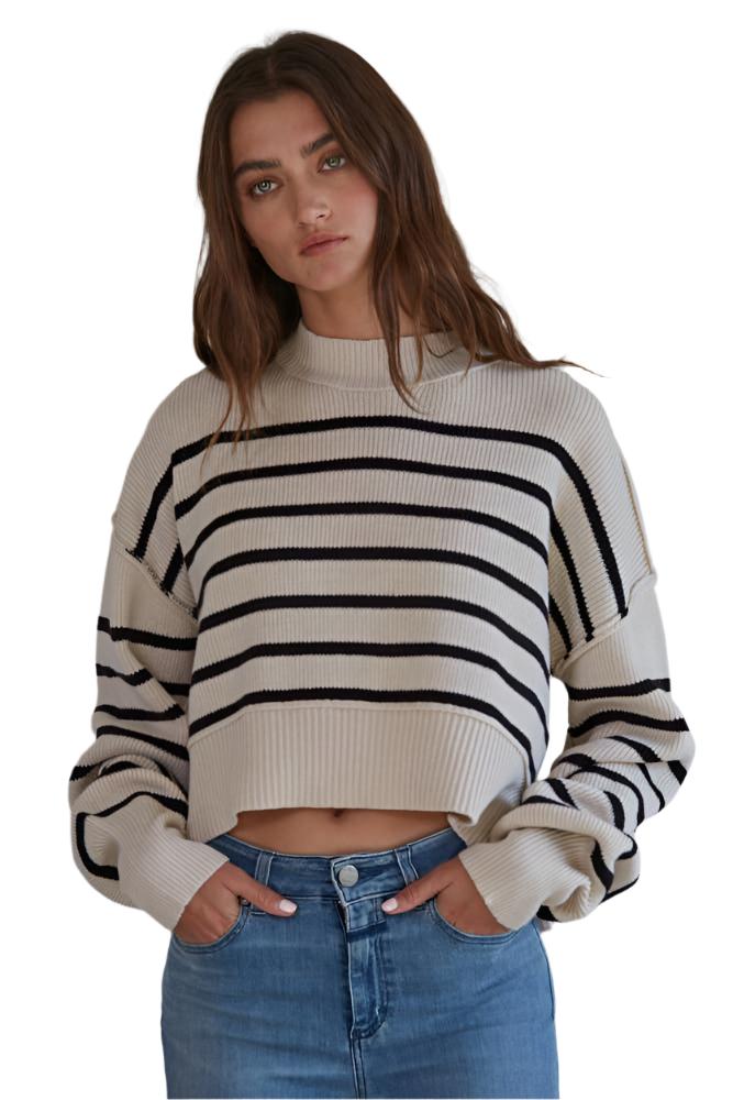 Knit Sweater Striped Crop Pullover