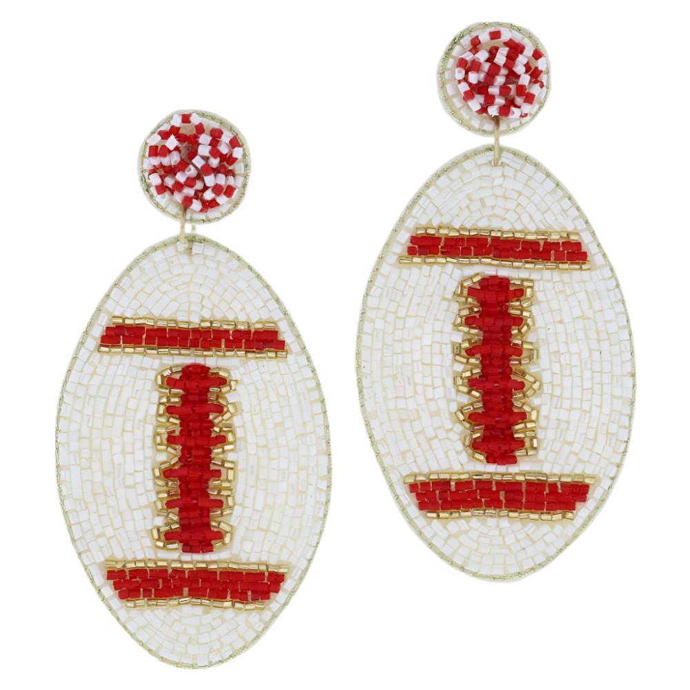 Red & Ivory Post with Red, Ivory, Gold Football Earrings
