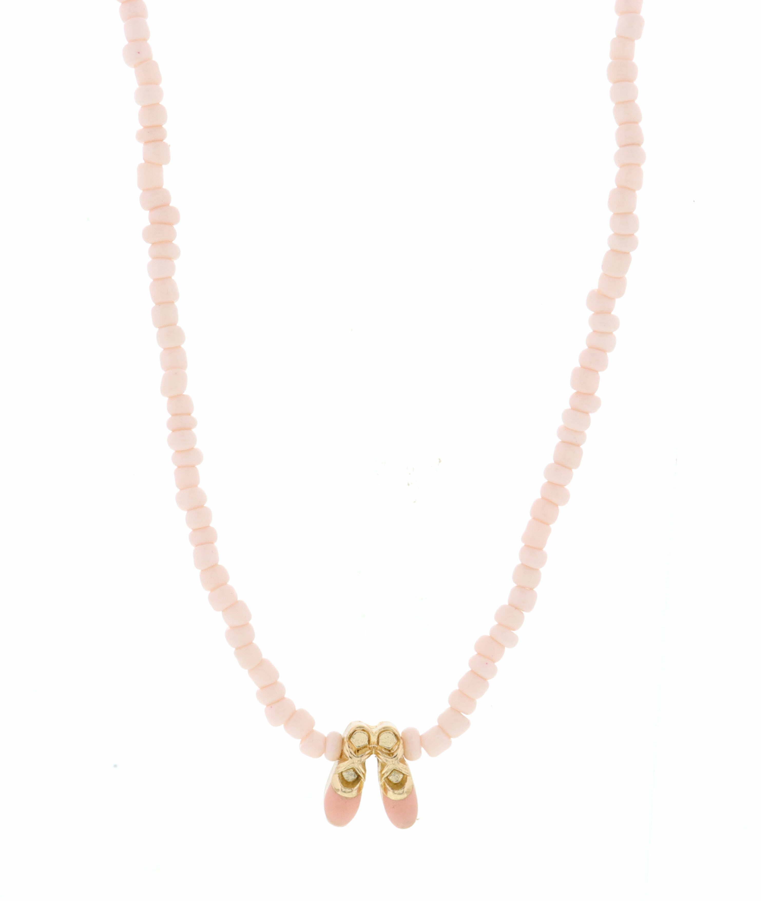 Kids 14" Pink Seed Bead with Ballerina Slippers Necklace
