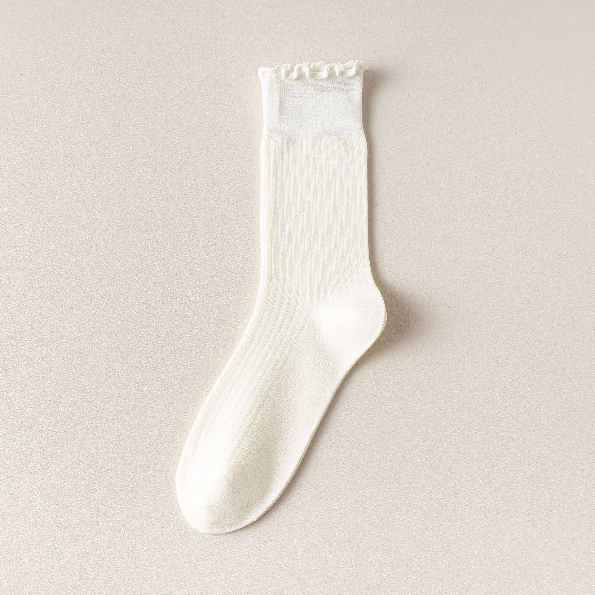 Solid Ruffle Crew Socks