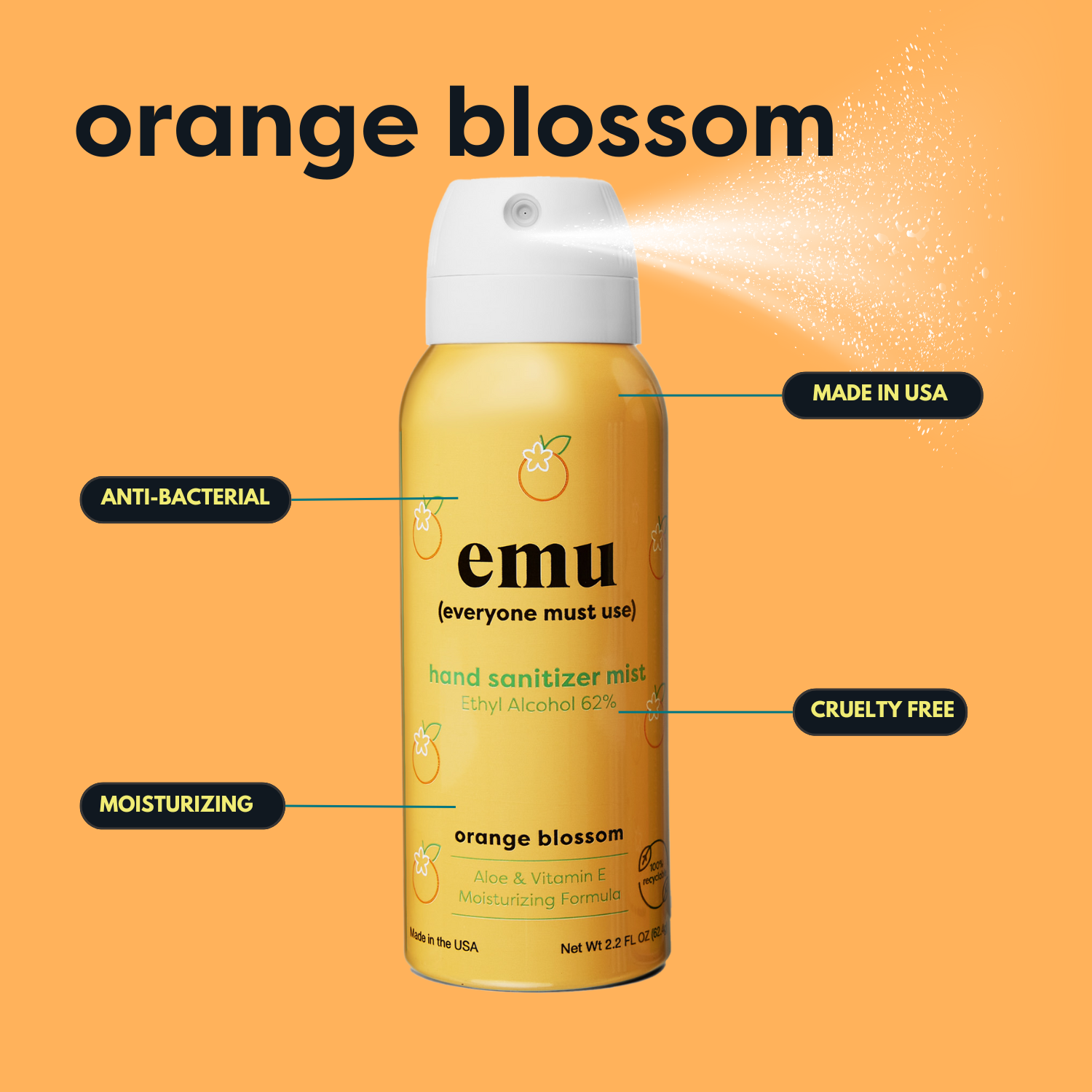 Orange Blossom Moisturizing Sanitizer Mist 2.2oz - 24 Pack