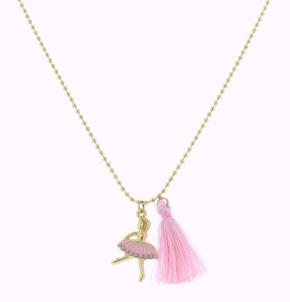 Kids 14" Ballerina with Pink Tassel Necklace