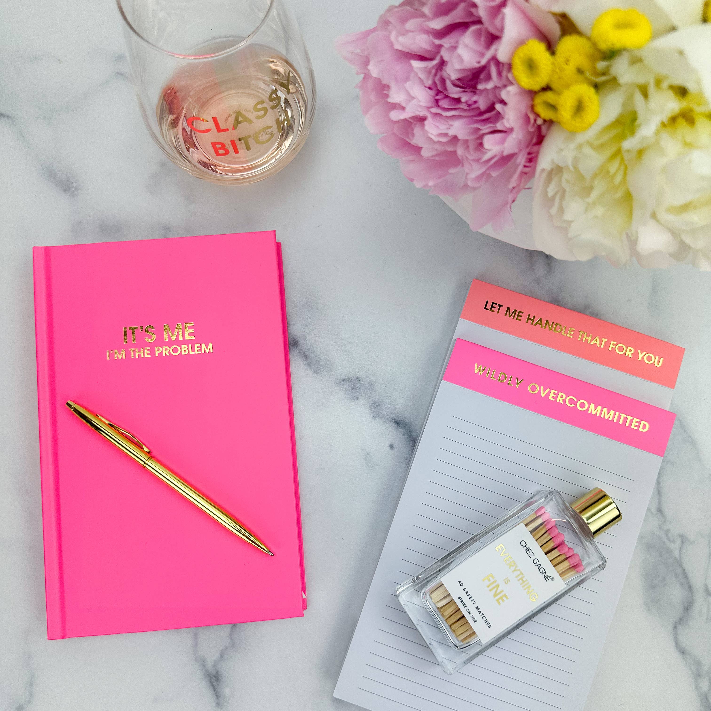 Wildly Overcommitted Lined Notepad - Bright Pink with Gold Foil