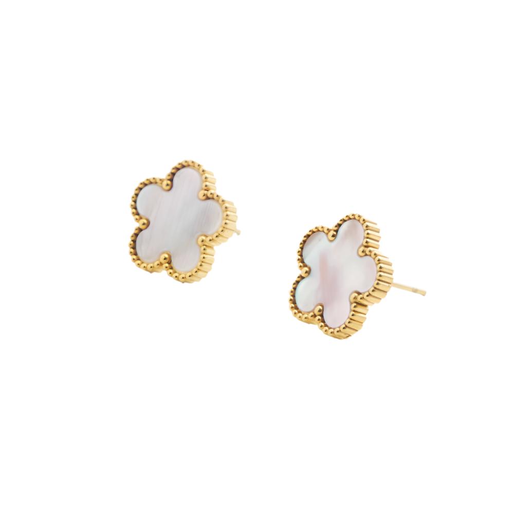 White Shell Flora Studs