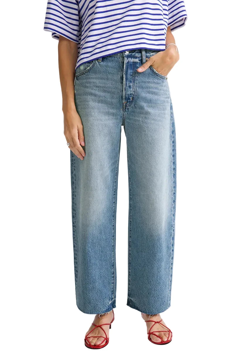 Pistola Tate cropped high rise bowed wide leg denim in Ablaze with structured silhouette and bold color