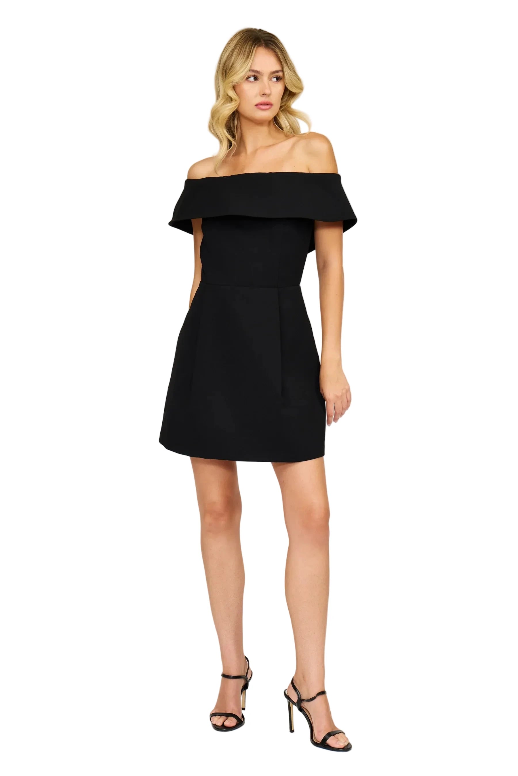 Lucy Paris Erin off-the-shoulder mini dress in black.