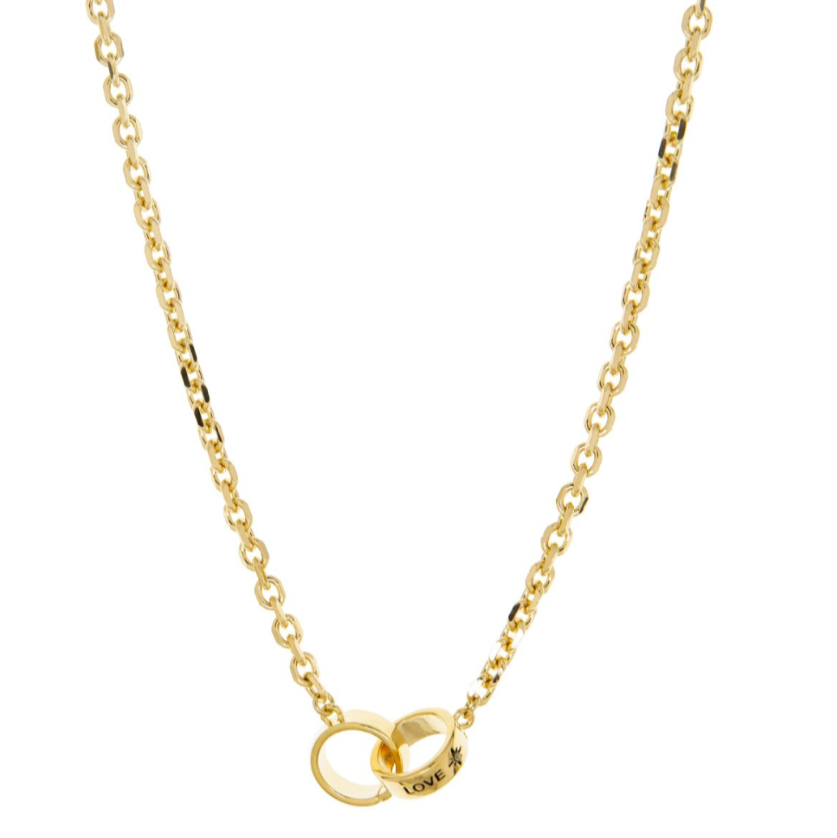 Gold-Link Chain Necklace with Engraved LOVE Interlocked Circles