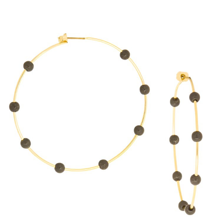Gold Plated Pyrite Gemstone Thin Hoop