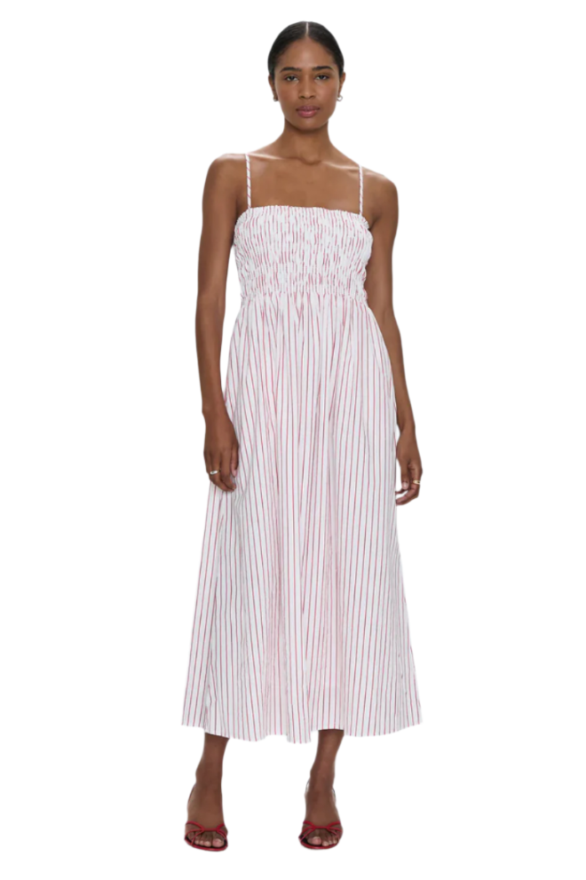 BIANCA SHIRRED BODICE DRESS / RUBY STRIPE