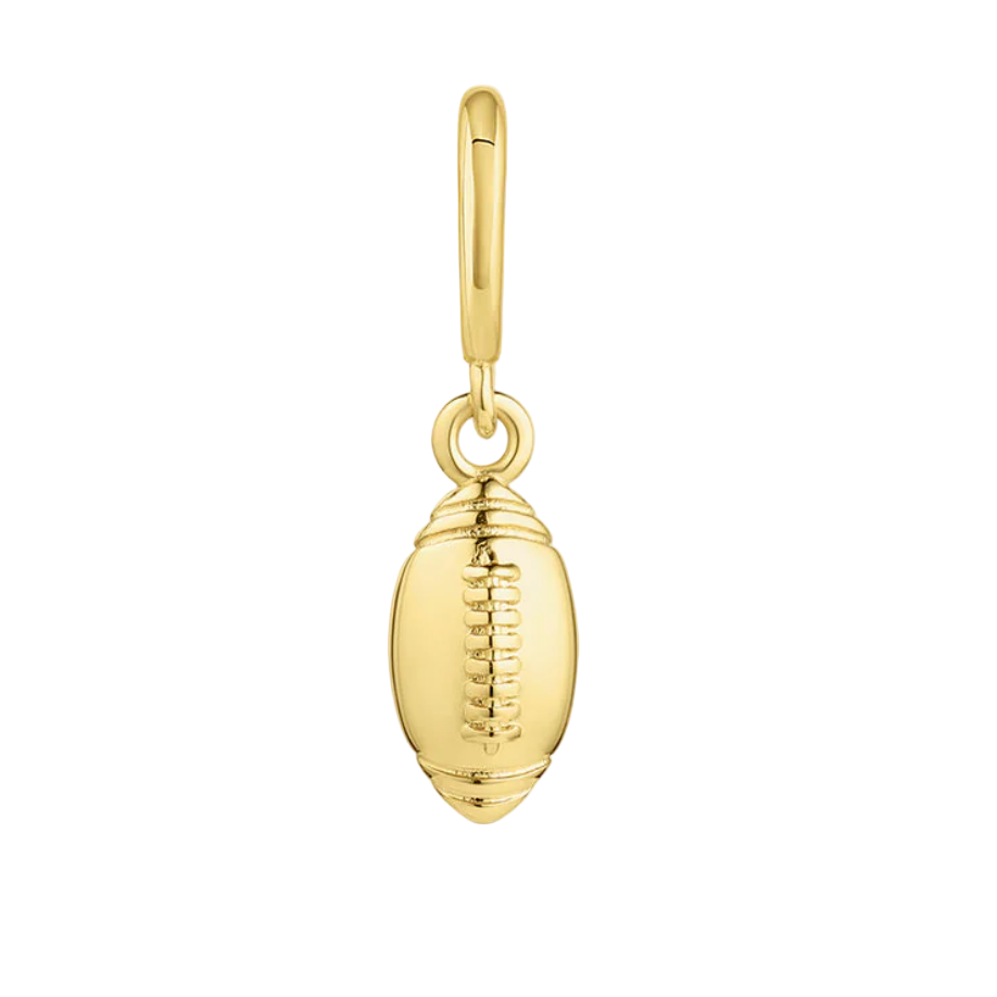 Gold football-shaped pendant on a white background