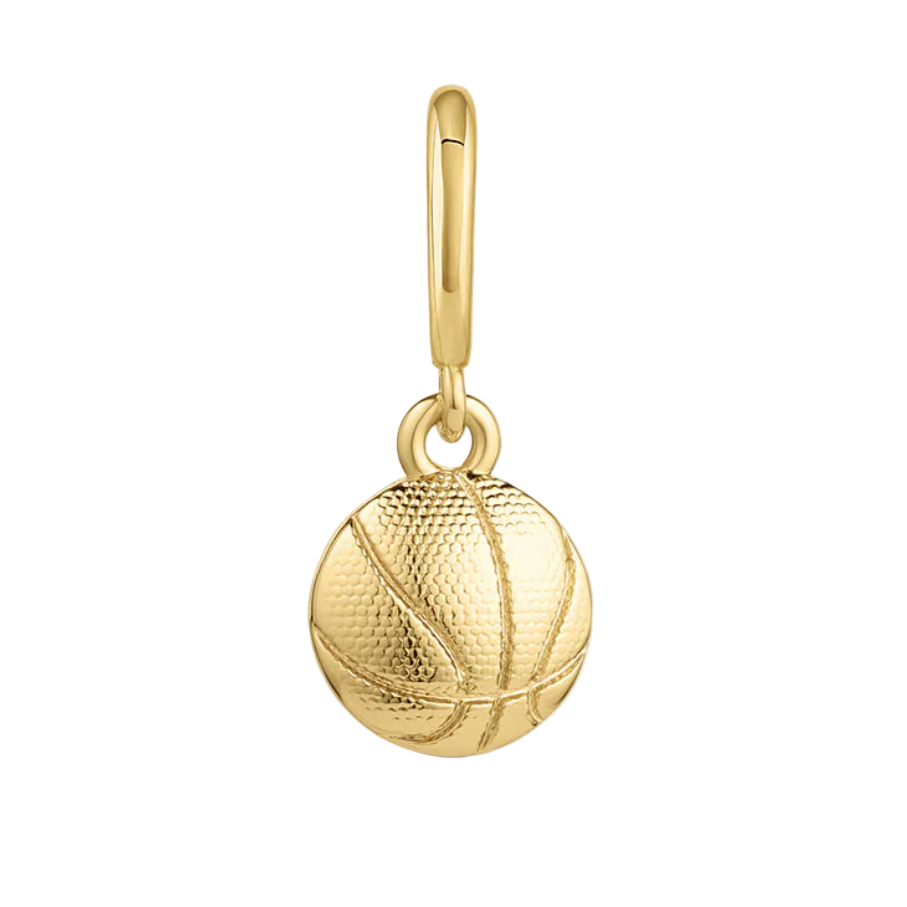 Gold basketball charm on a white background