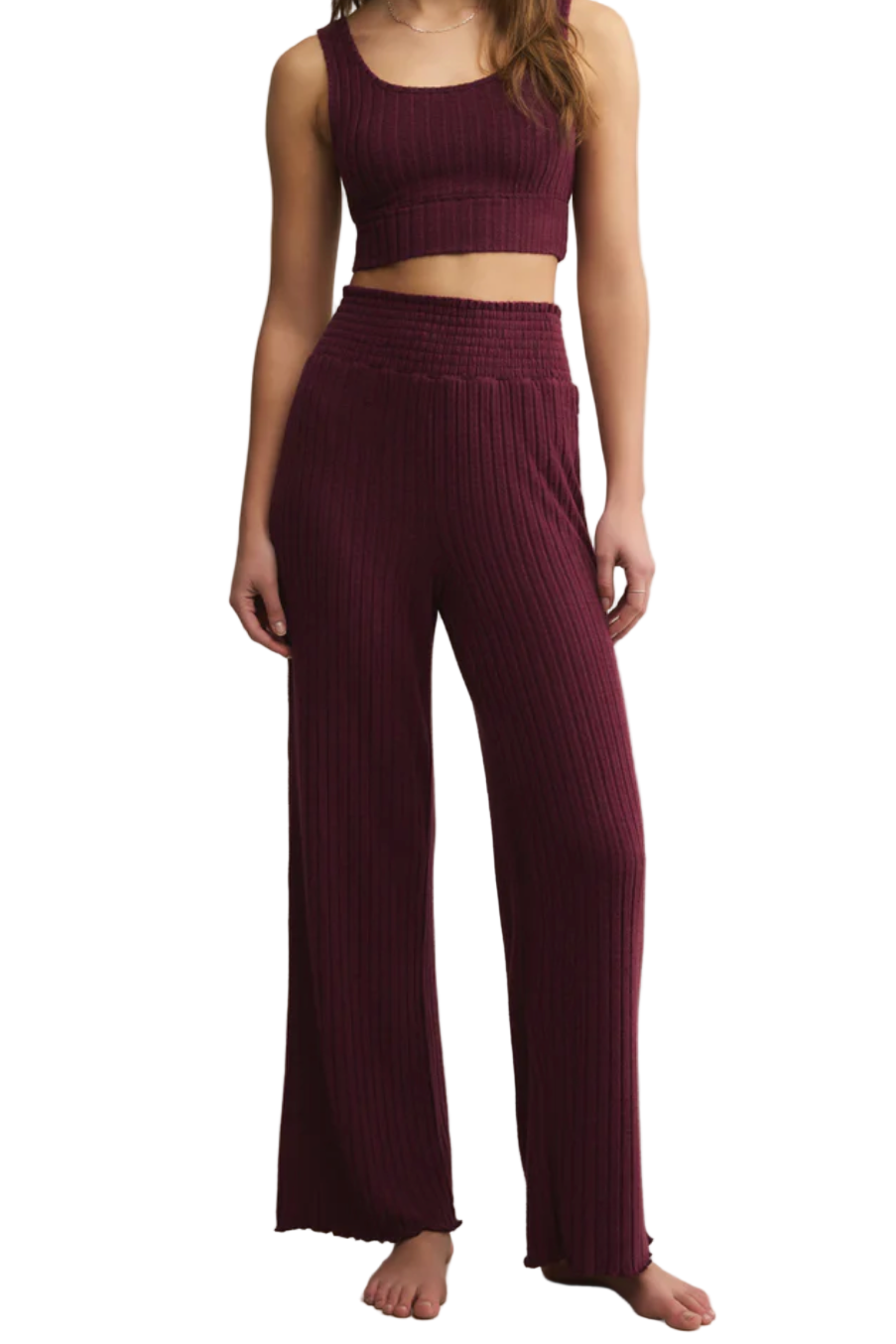 Z Supply DAWN SMOCKED RIB PANT - Merlot