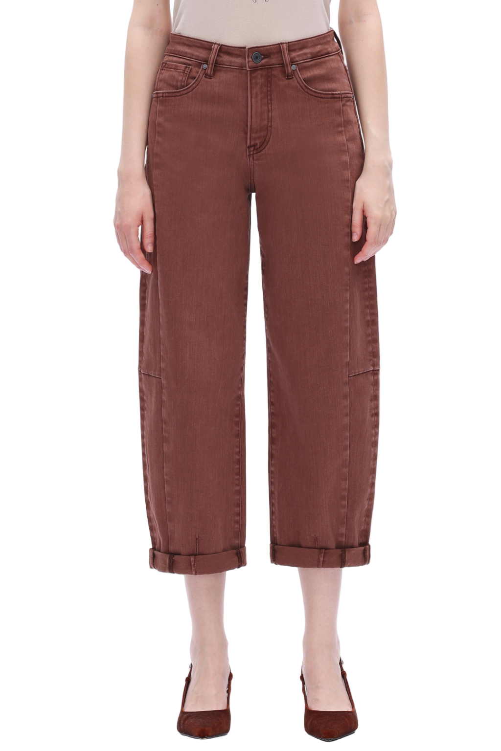 Bayeas Beckett High Rise Rolled Barrel Jean in Espresso