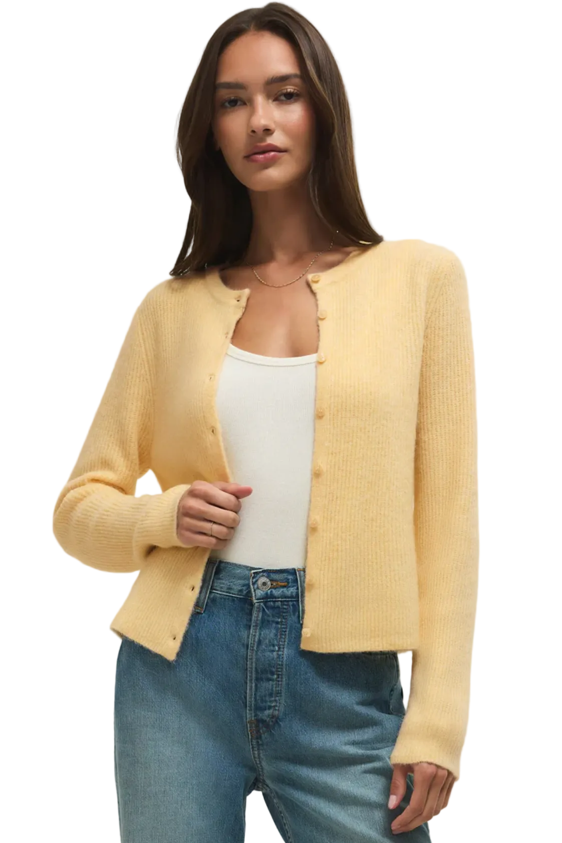 Z Supply Medina Rib Cardigan in Custard — ribbed button-front sweater layer