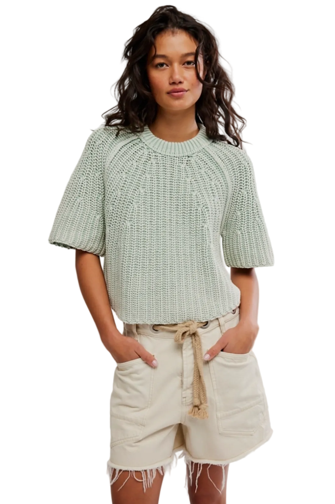 Free People Amy Sweater Tee in a soft knit fabric with a relaxed silhouette and classic crew neckline