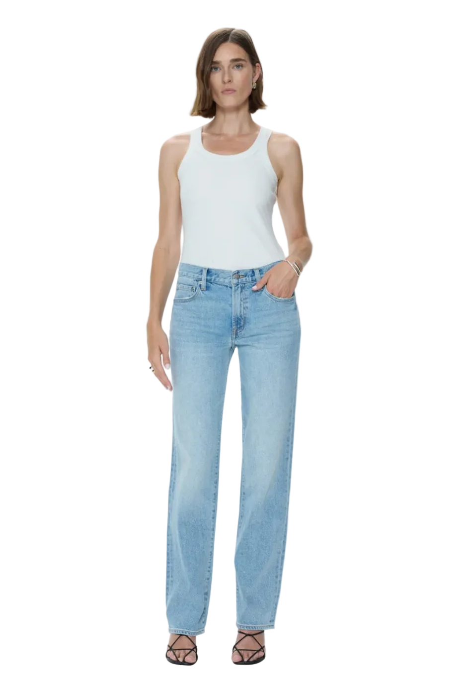Pistola Issa Denim straight-leg jeans with mid-rise waist and relaxed fit in premium non-stretch blue denim