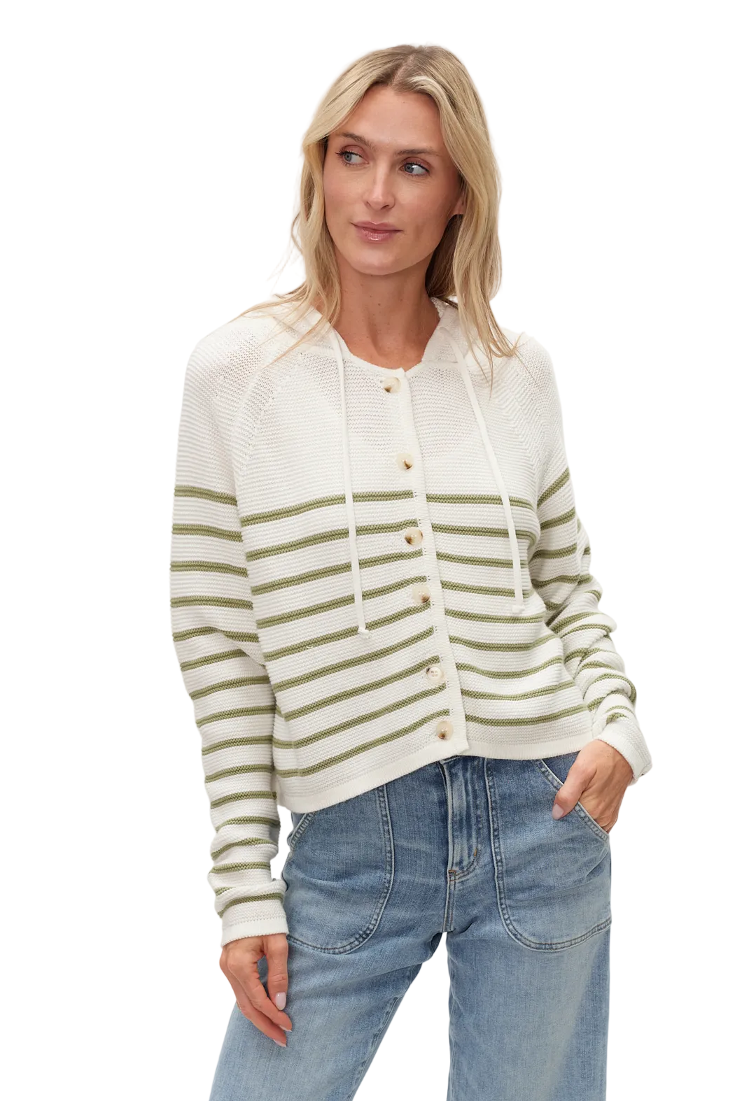 ANNALORA | STRIPED BUTTON UP HOODIE