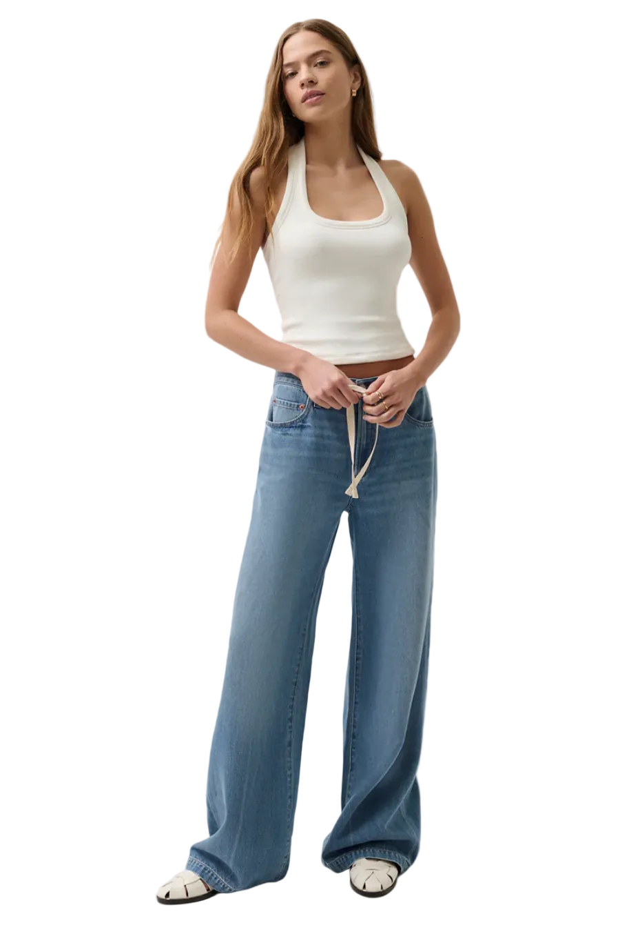 JADYN MID RISE DRAWSTRING PALAZZO JEAN - EXPANSE