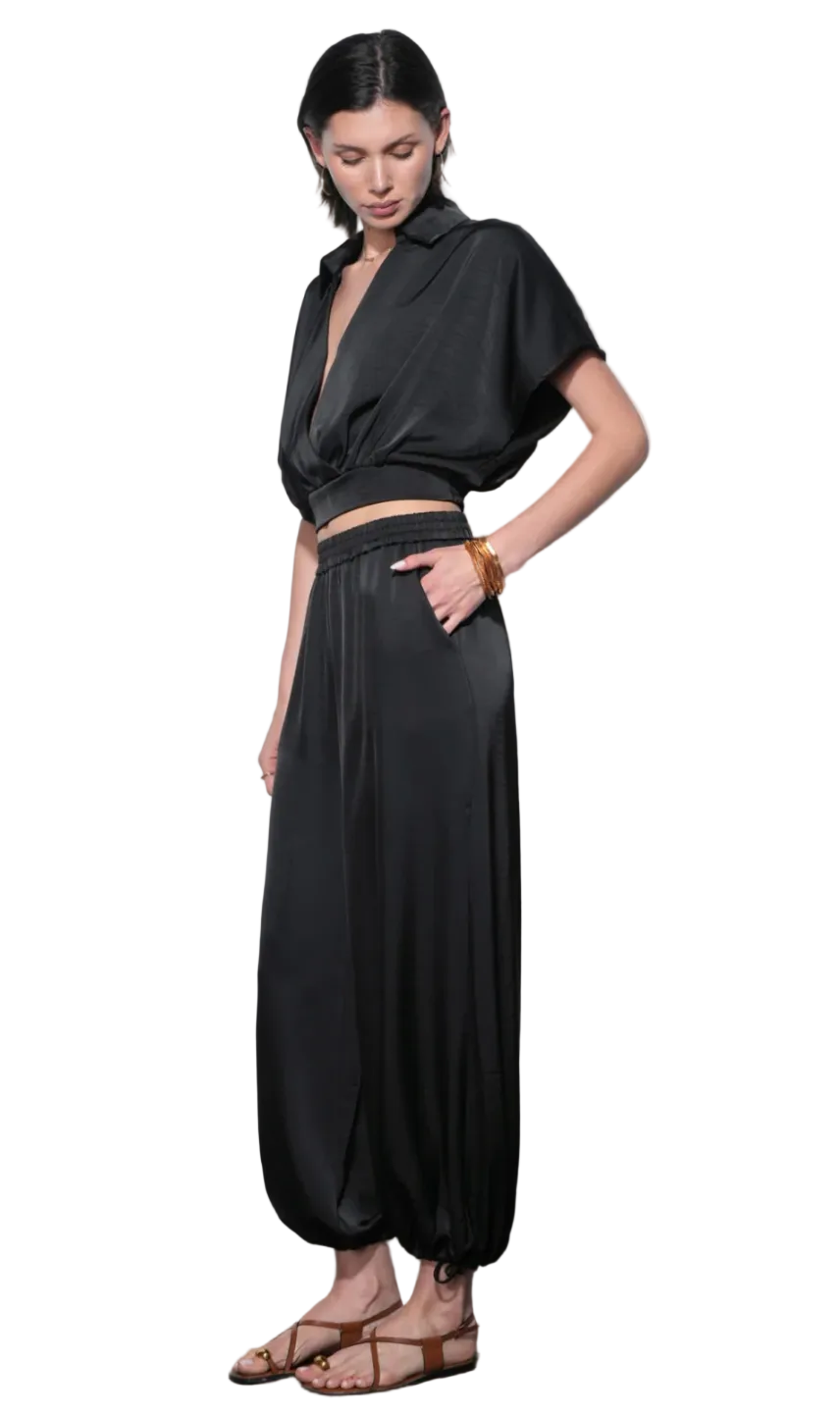 Ophelia Elastic Waist Balloon Black Pants