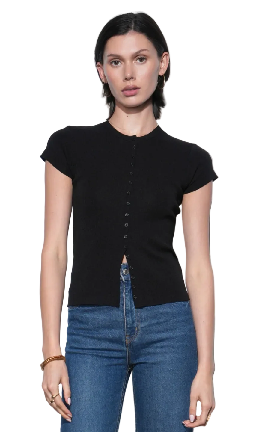 Vera Crew Neck Button Detailed Knit Black Top