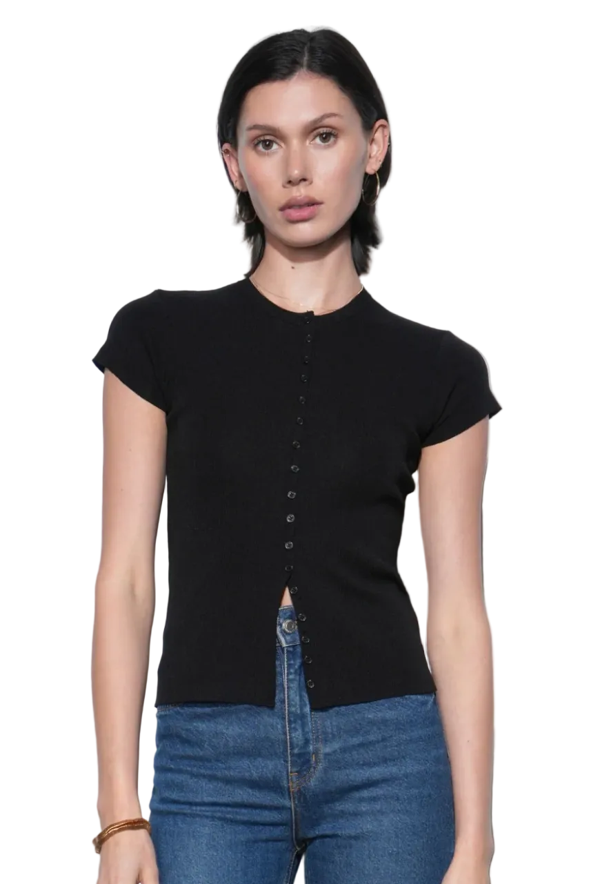 Vera Crew Neck Button Detailed Knit Black Top