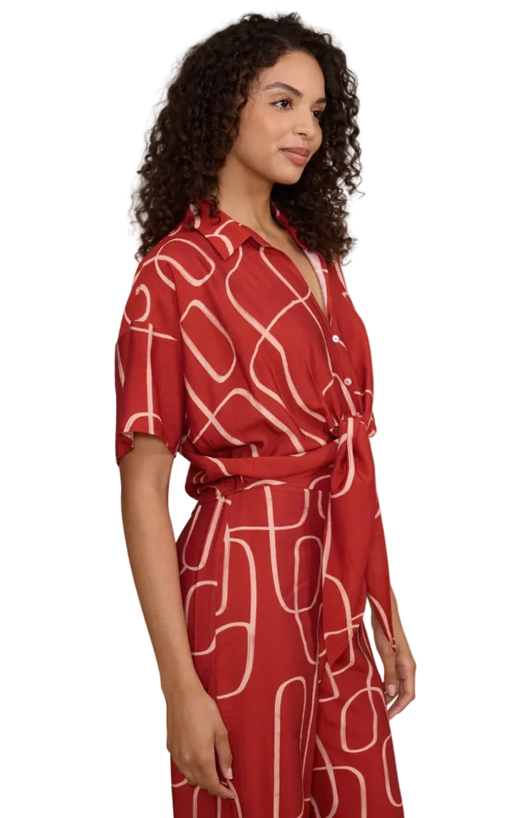 REN SHORT SLEEVE TIE TOP - BRICK RED