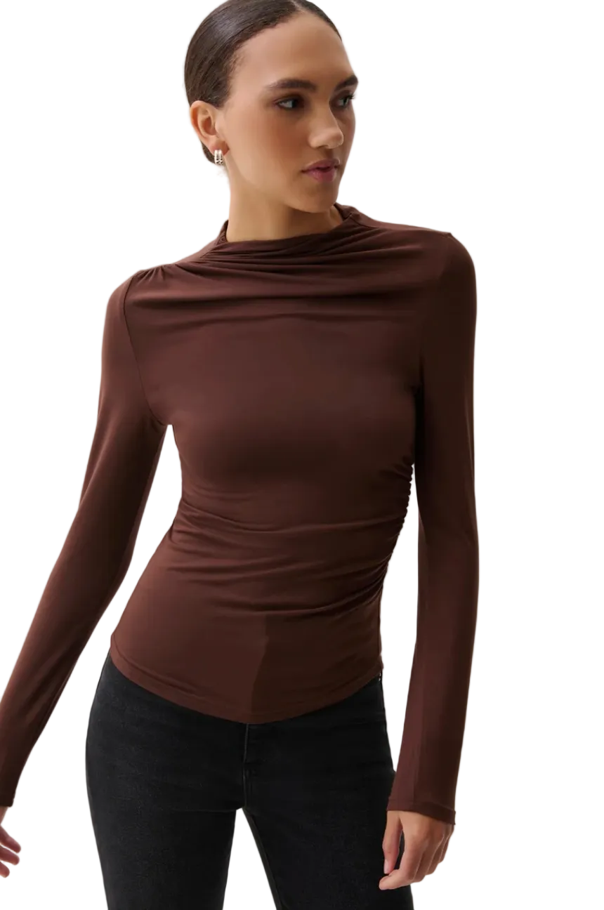 NATHALIA LONG SLEEVE DRAPED MOCK NECK