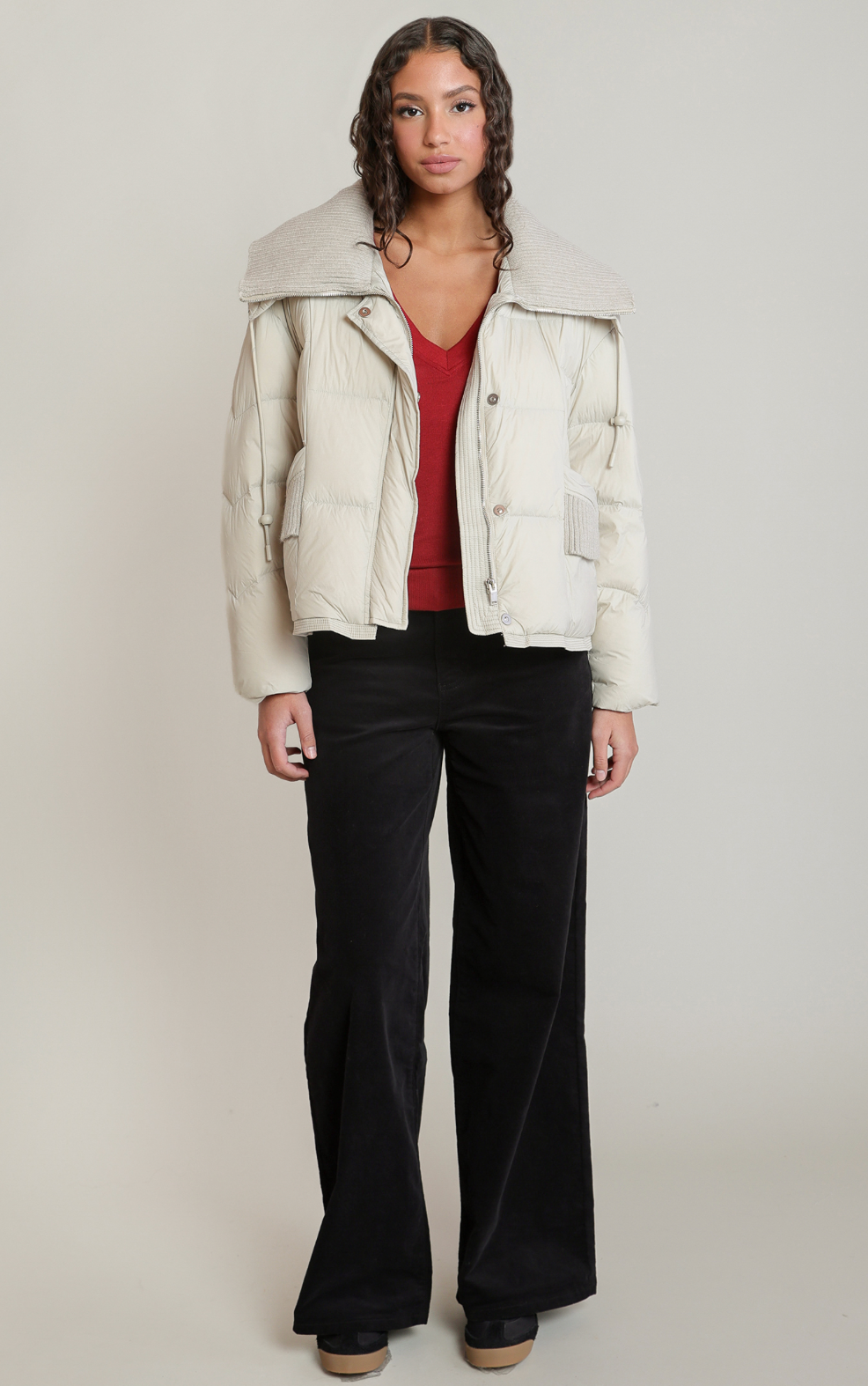 Dex Knit Collar Puffer- Matte Pearl