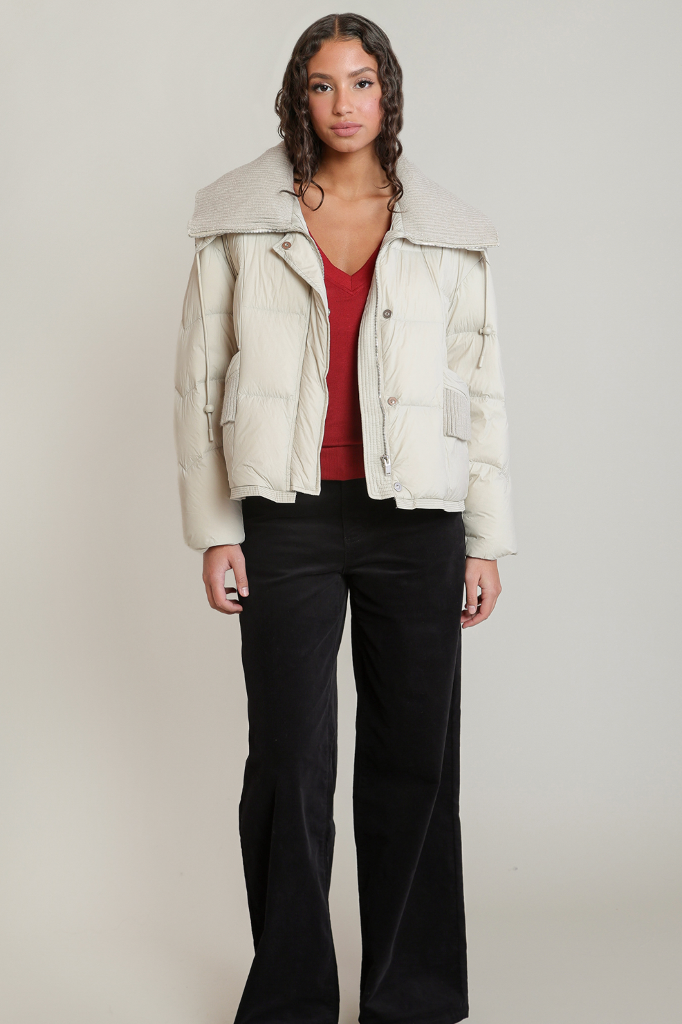 Dex Knit Collar Puffer- Matte Pearl