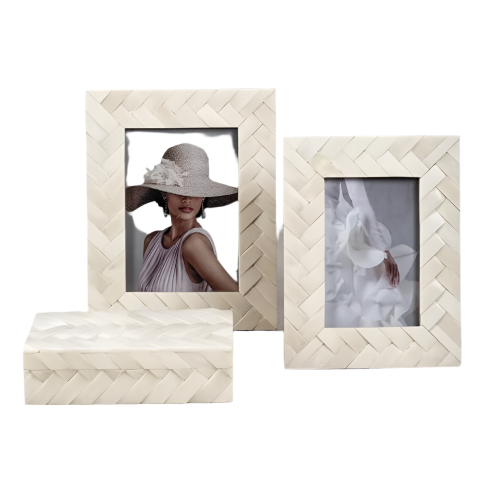White Bone Braided Photo Frame 4x6