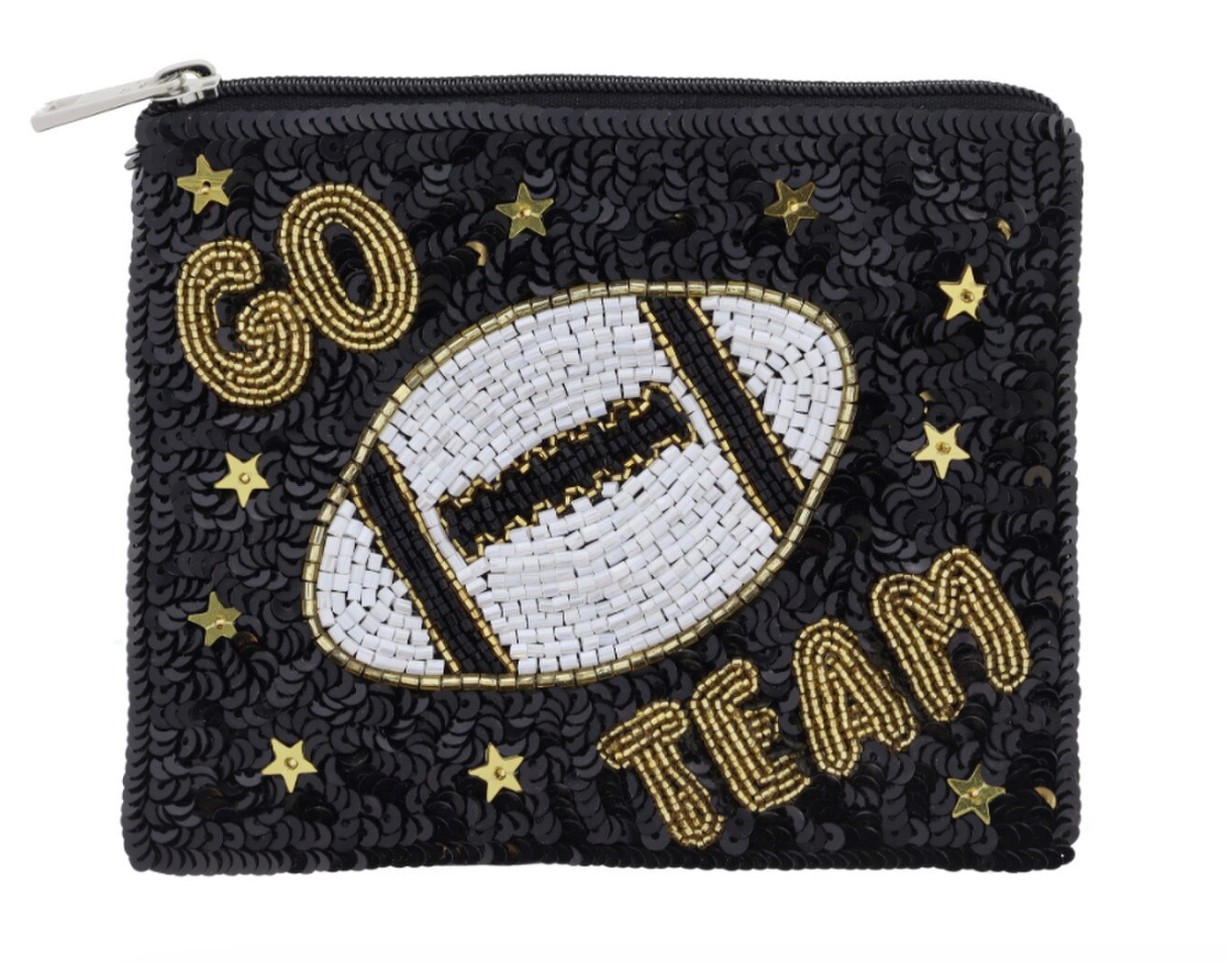 Black Sequins “GO TEAM” Football Coin Purse