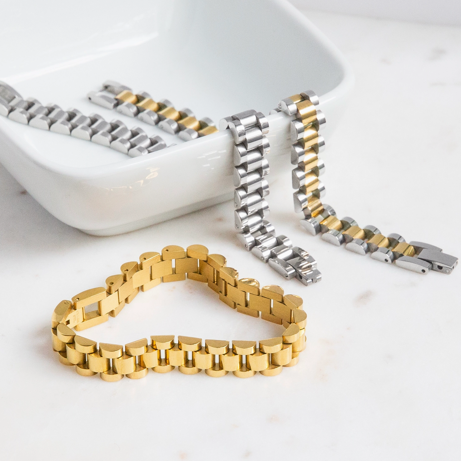 Silver/Gold- 10mm Watch Link Bracelet