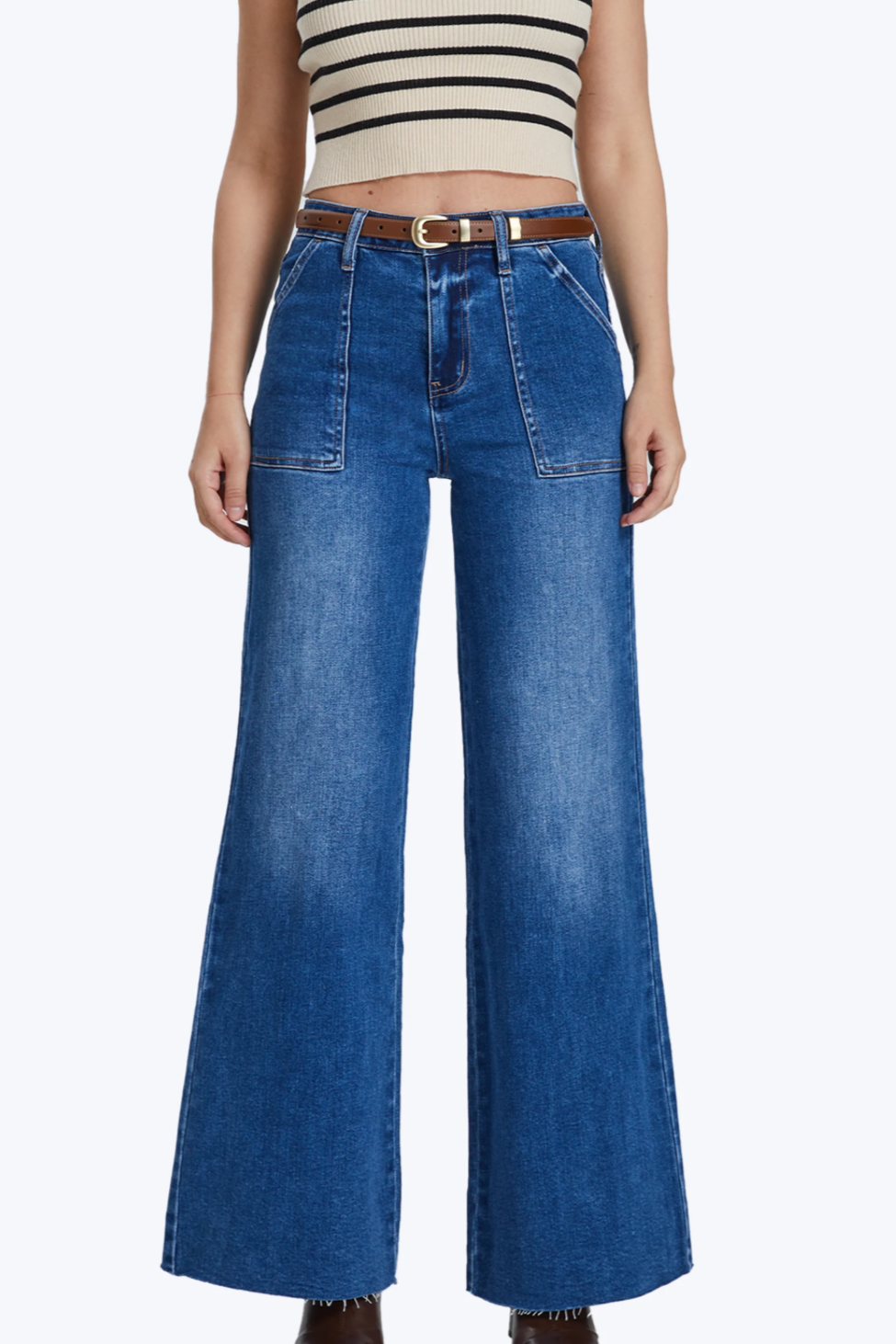 Utility Patch Pocket High Rise Wide Leg Denim