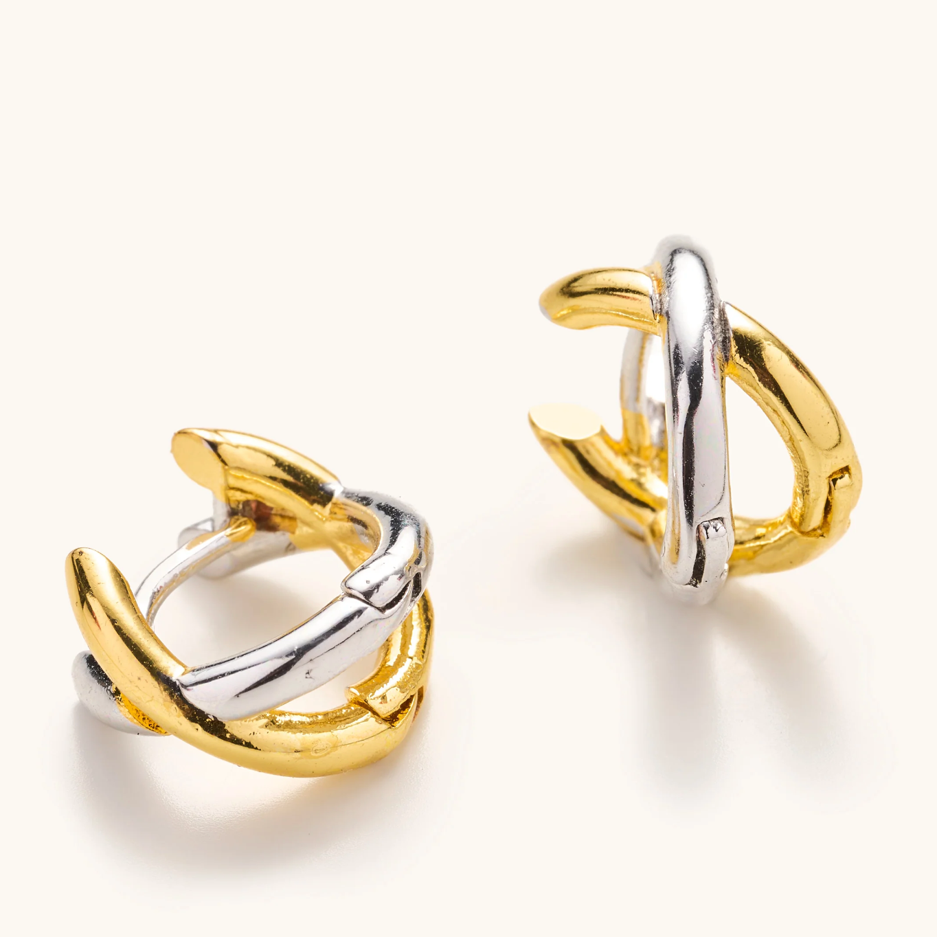 Criss Cross Mixed Metal Huggies