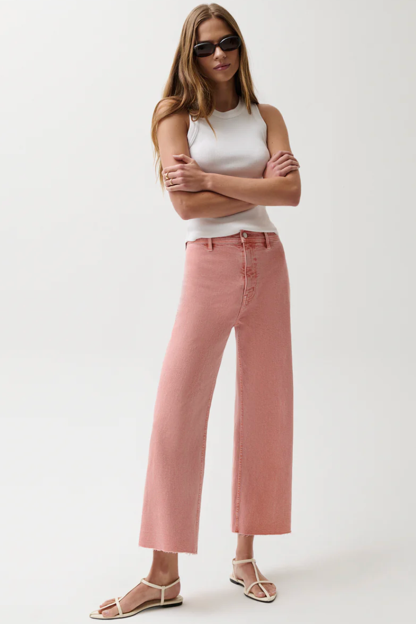 PENNY CROP HIGH RISE WIDE LEG JEAN - CORAL ROSE