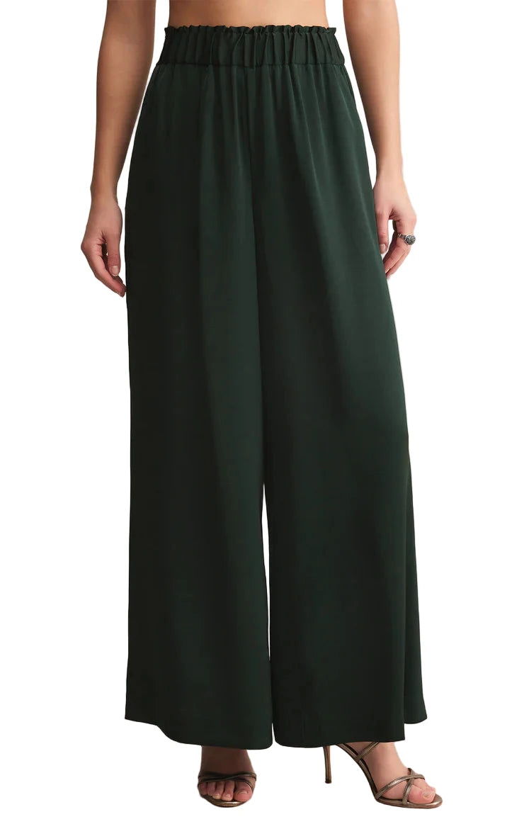 ISOLDE WIDE LEG SATIN PANT / Garland Green