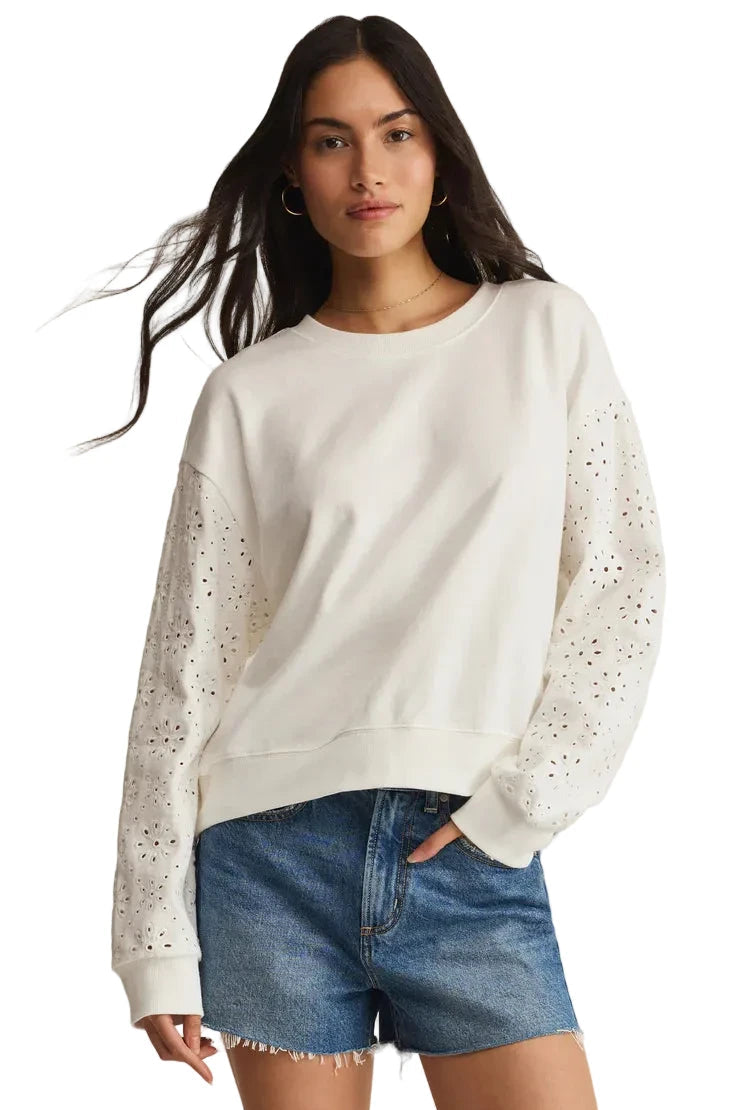 MOSAIC KNIT EYELET SWEATSHIRT