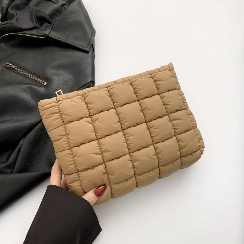QUILTED PUFFY COSMETIC POUCH CLUTCH BAG
