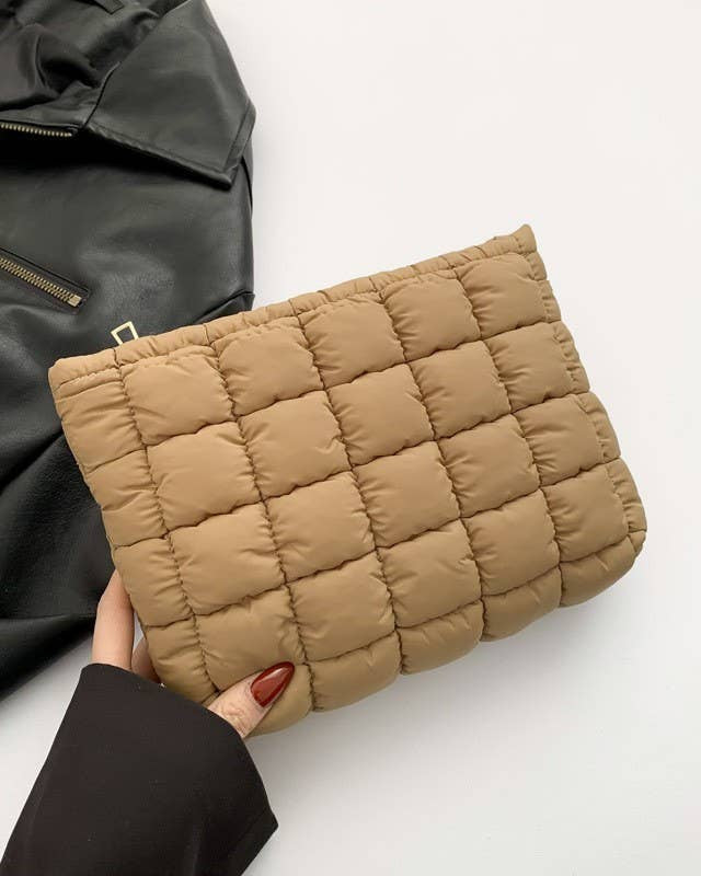 QUILTED PUFFY COSMETIC POUCH CLUTCH BAG