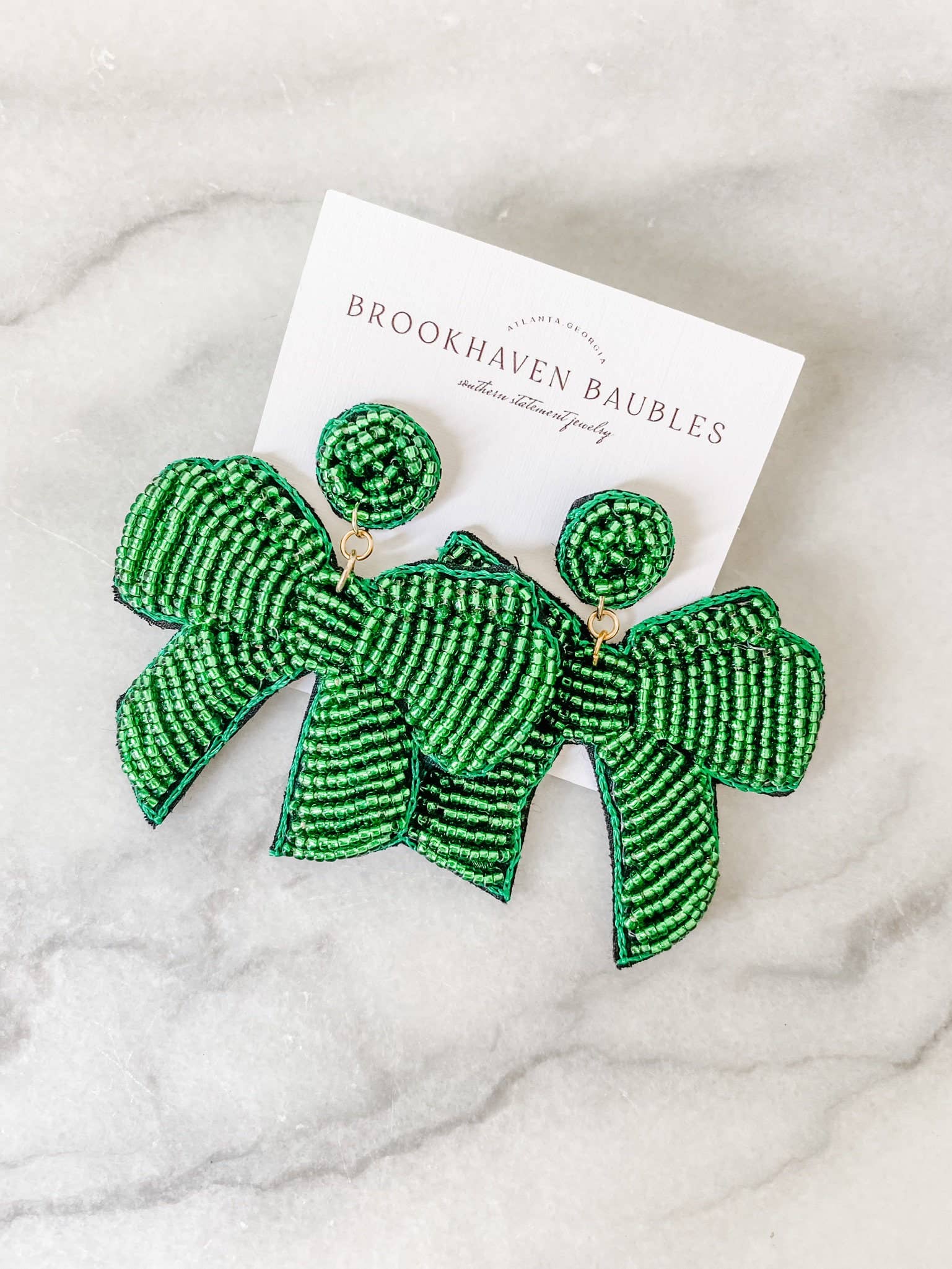 Green Christmas Bow Beaded Earrings