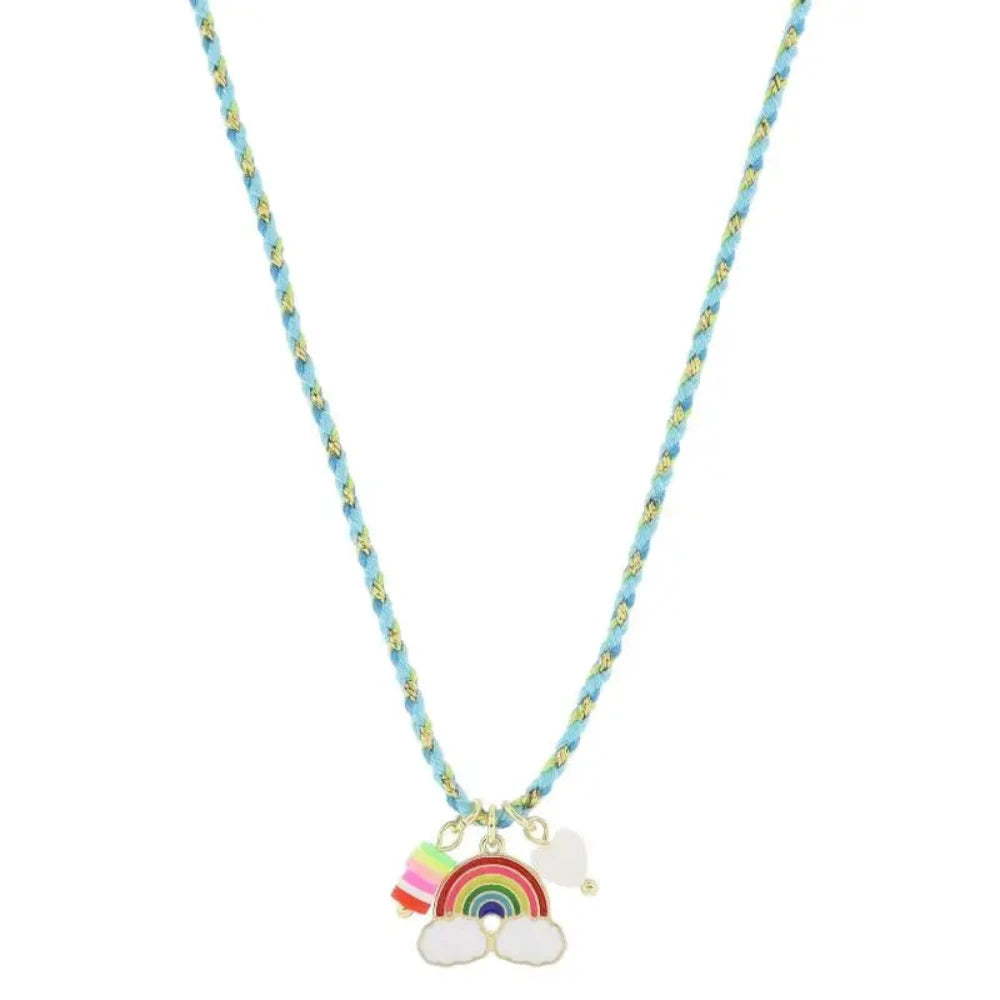 Kids 14" Rainbow, White Shell Heart Charms Necklace
