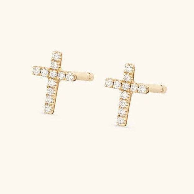 Crystal Cross Studs- Gold
