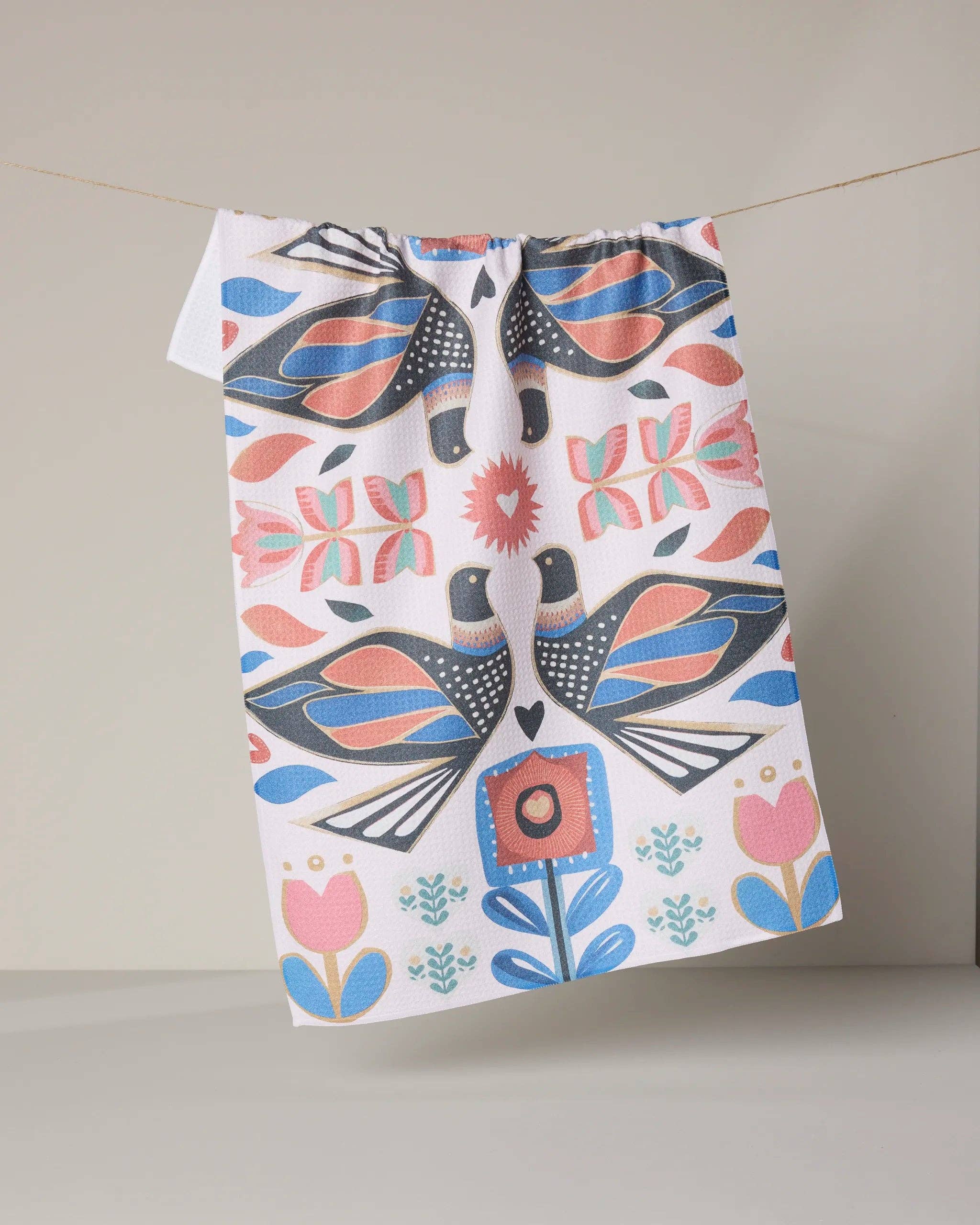 Scandi Lovebirds Tea Towel