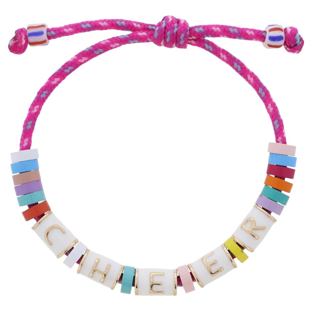 Kids Adj. Gold and White "CHEER" Bracelet, Pulley Closure