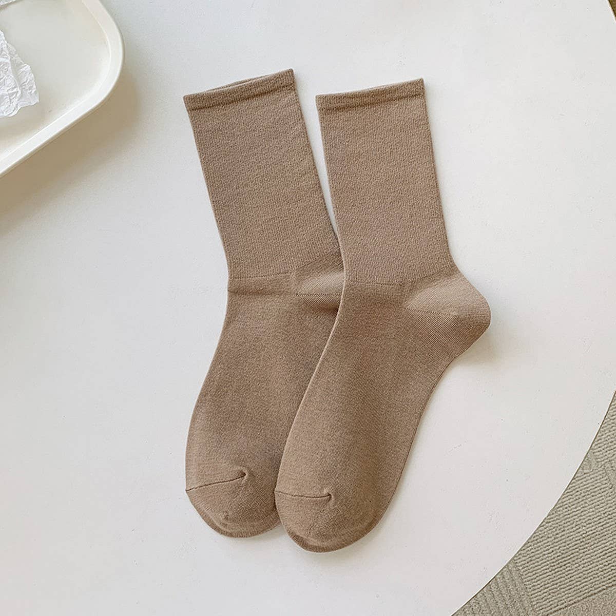 SOLID COLOR THIN COTTON WOMEN'S MID-CALF SOCKS
