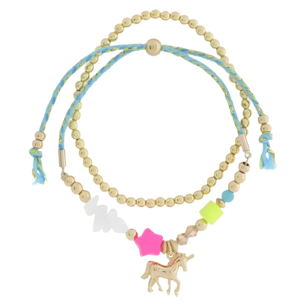 Kids Set of 2 Blue Cord with Unicorn Bracelet