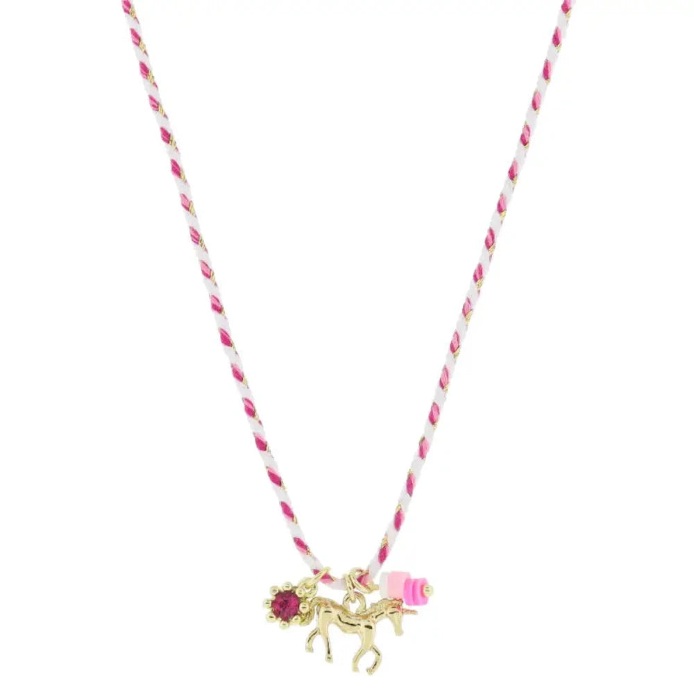 Kids 14" Flower Crystal, Unicorn, Pink Charms Necklace